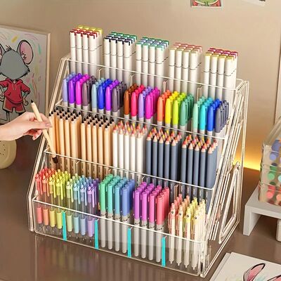 Large Capacity Acrylic Marker Holder Pen Storage Box Desktop