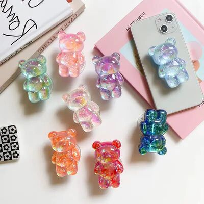 Cute Glitter Bear Phone Air Bag Holder 3D Gummy Bear Phone G