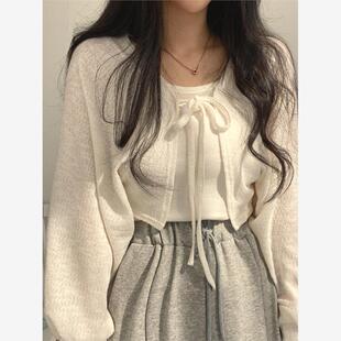 Thin White Cardigan Women Summer Sunscreen Lace-up Knitwear