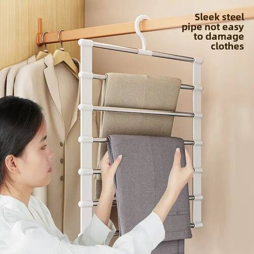 Multilayer Ladder Pants Hanger Foldable Non-Slip Clips Home