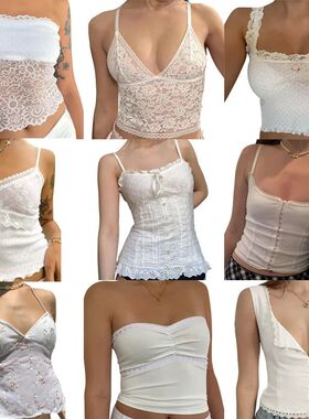 Maemukilabe Fairy Coquette Milkmaid Top Y2K Aesthetic White