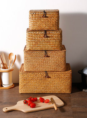 Rattan woven storage basket bamboo woven grass woven storage