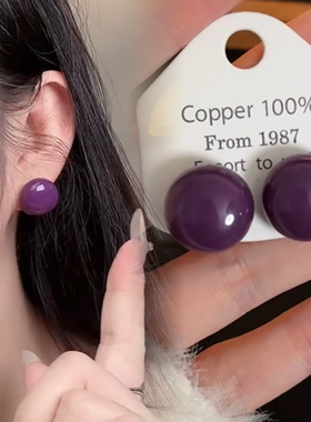 轻奢高级感贵气紫色珠珠耳钉女小众设计感时尚气质百搭耳环显肤白