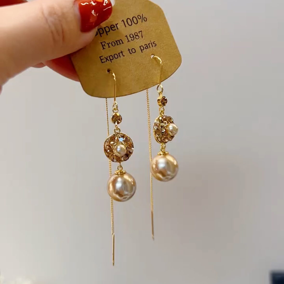 妾之意气质香槟金锆石流苏耳线长款925银针耳环轻奢百搭耳饰