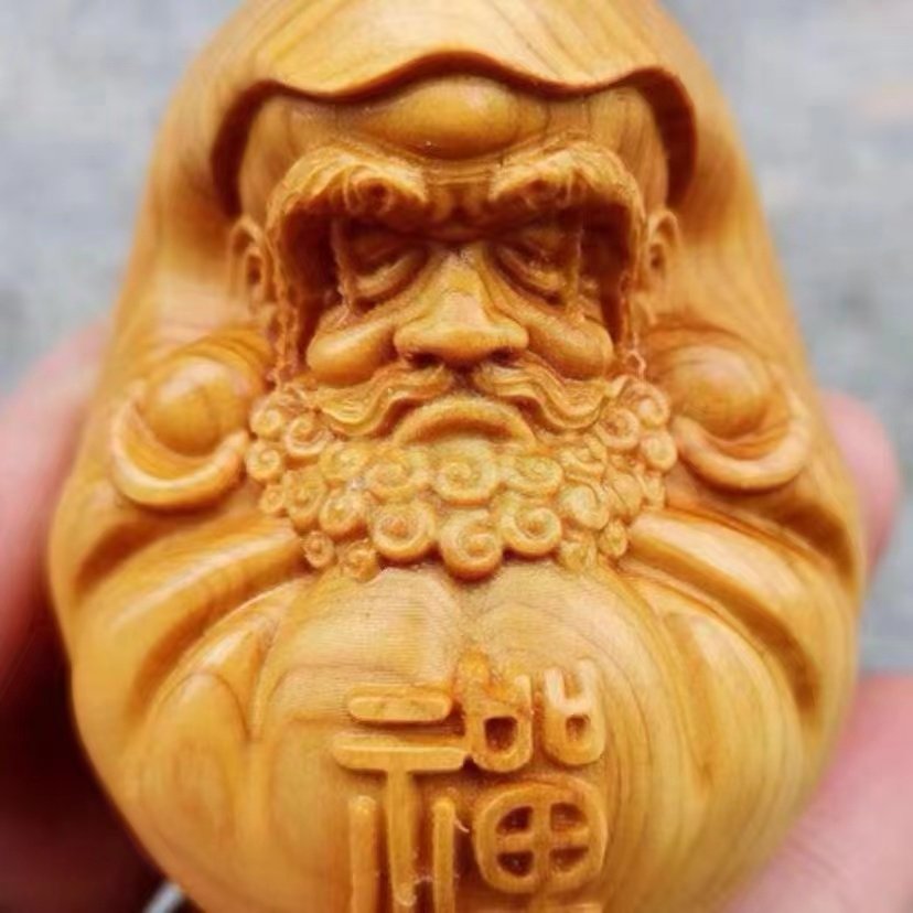 崖柏黄杨实木雕刻手工艺品茶宠达摩手把件圆形禅道达摩佛像挂件