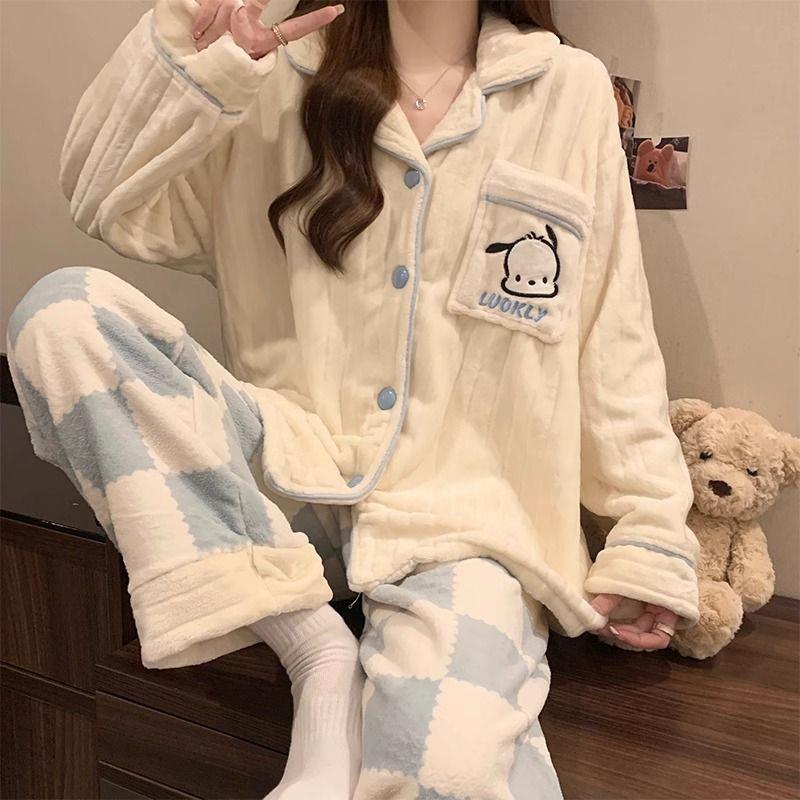 2024新款珊瑚绒睡衣女秋冬季加厚加绒保暖法兰绒奶呼呼冬天家居服