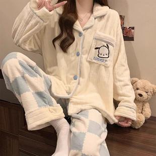 2024新款珊瑚绒睡衣女秋冬季加厚加绒保暖法兰绒奶呼呼冬天家居服