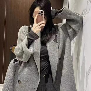 2025年冬新款大码宽松保暖西装领毛呢外套中长款过膝大冬天外套女