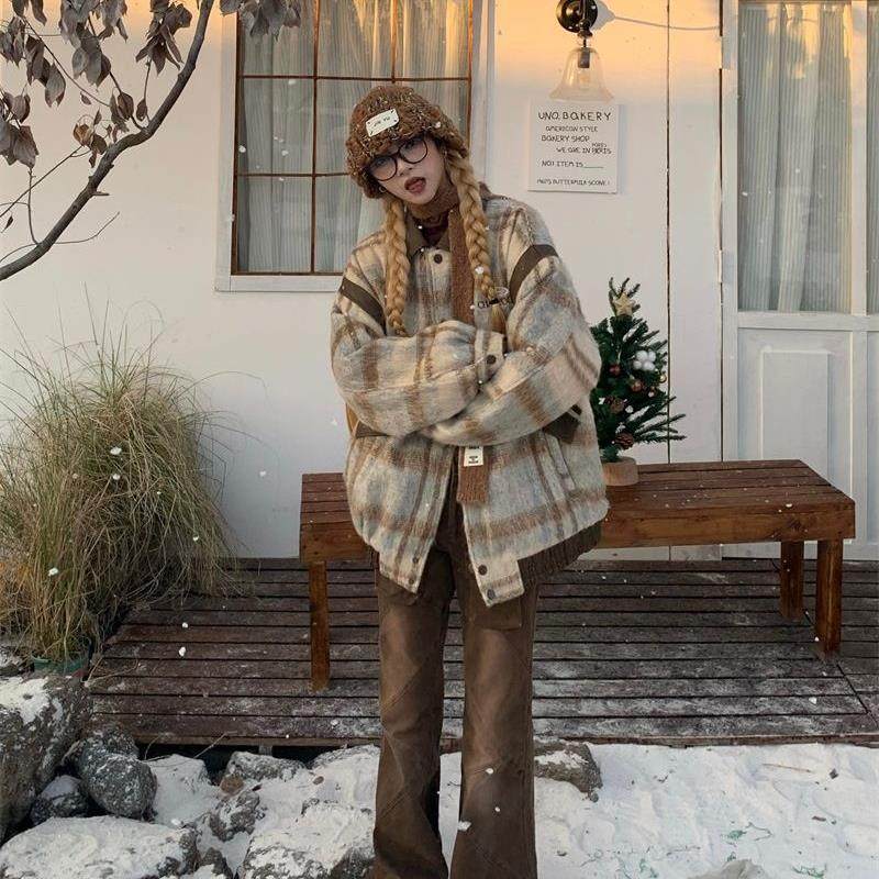 美式复古翻领格子毛呢外套女冬季爆款加厚宽松显瘦夹克棉衣棉服潮,女装/女士精品,时尚套装,淘宝优惠券,粉丝福利购,淘宝优惠卷