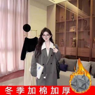 2025韩系外套女大衣长款新款小个子正肩风衣休闲宽松加厚西装