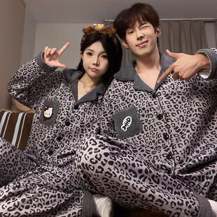 冬季情侣睡衣一男一女可爱KT猫空气层夹棉加厚保暖开衫家居服套装