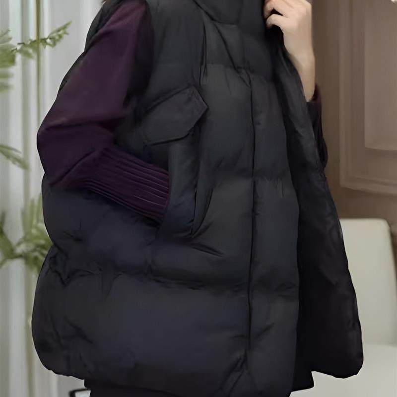 特大码300斤胖mm时尚宽松气质黑色面包服马甲女秋冬加厚羽绒棉服