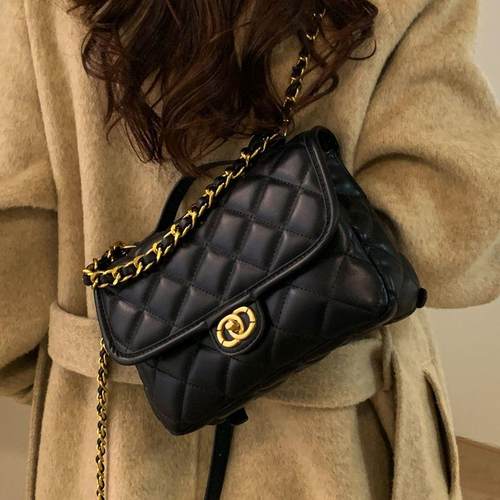 高级感菱格小包包女2025新款韩系链条双肩包多功能手提单肩斜挎包