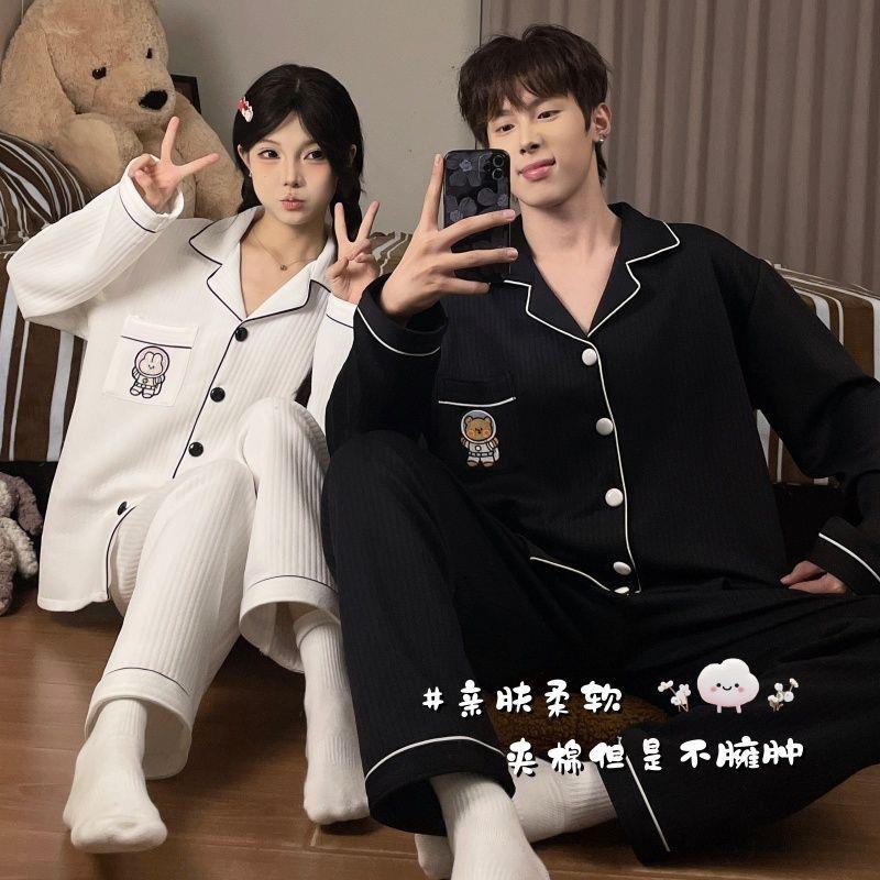 情侣睡衣女日系小熊秋冬空气棉空气层男士夹棉保暖冬款家居服套装