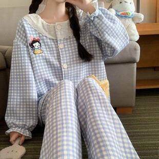 2025秋冬新款卡通甜美夹棉加厚空气夹层睡衣女暖和家居服两件套装