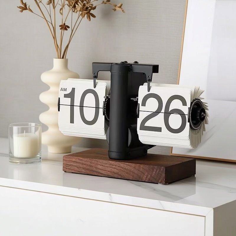 复古翻页时钟桌面机械实木简约翻页钟客厅家用装饰摆钟木艺钟,家居饰品,座钟,淘宝优惠券,粉丝福利购,淘宝优惠卷