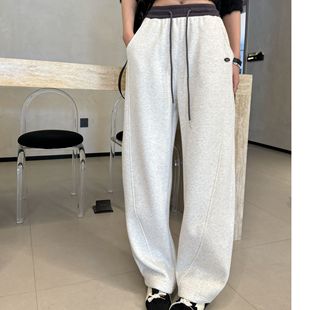 韩GUO小众蛋系秋冬24新款 女 香蕉镰撞色弯刀加绒卫裤