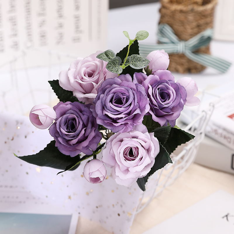 家居装饰 仿真巴西假玫瑰花束 婚礼盆栽仿真植物 绢花 人造玫瑰花