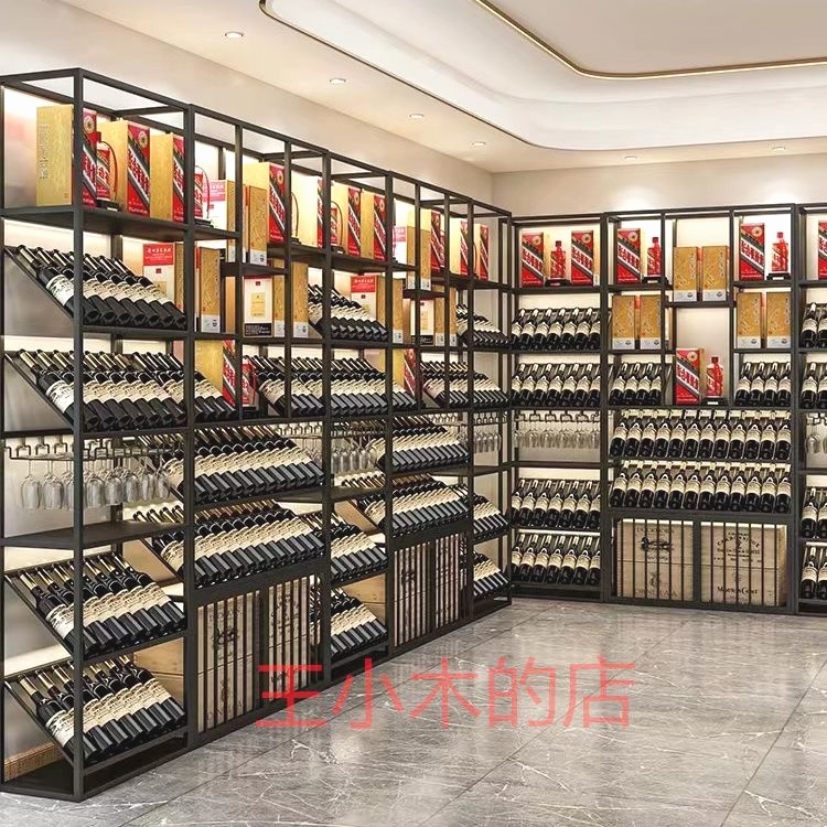 商用酒行酒柜酒架酒吧葡萄酒斜放架靠墙落地烟酒店红酒白酒展示架