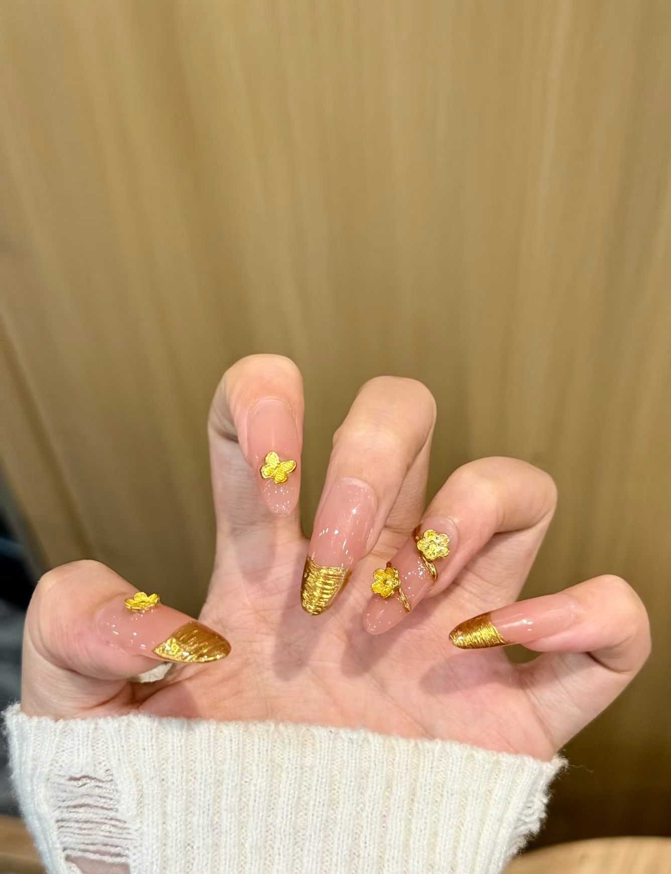 纯手工穿戴甲新款富贵蝴蝶穿戴光疗甲