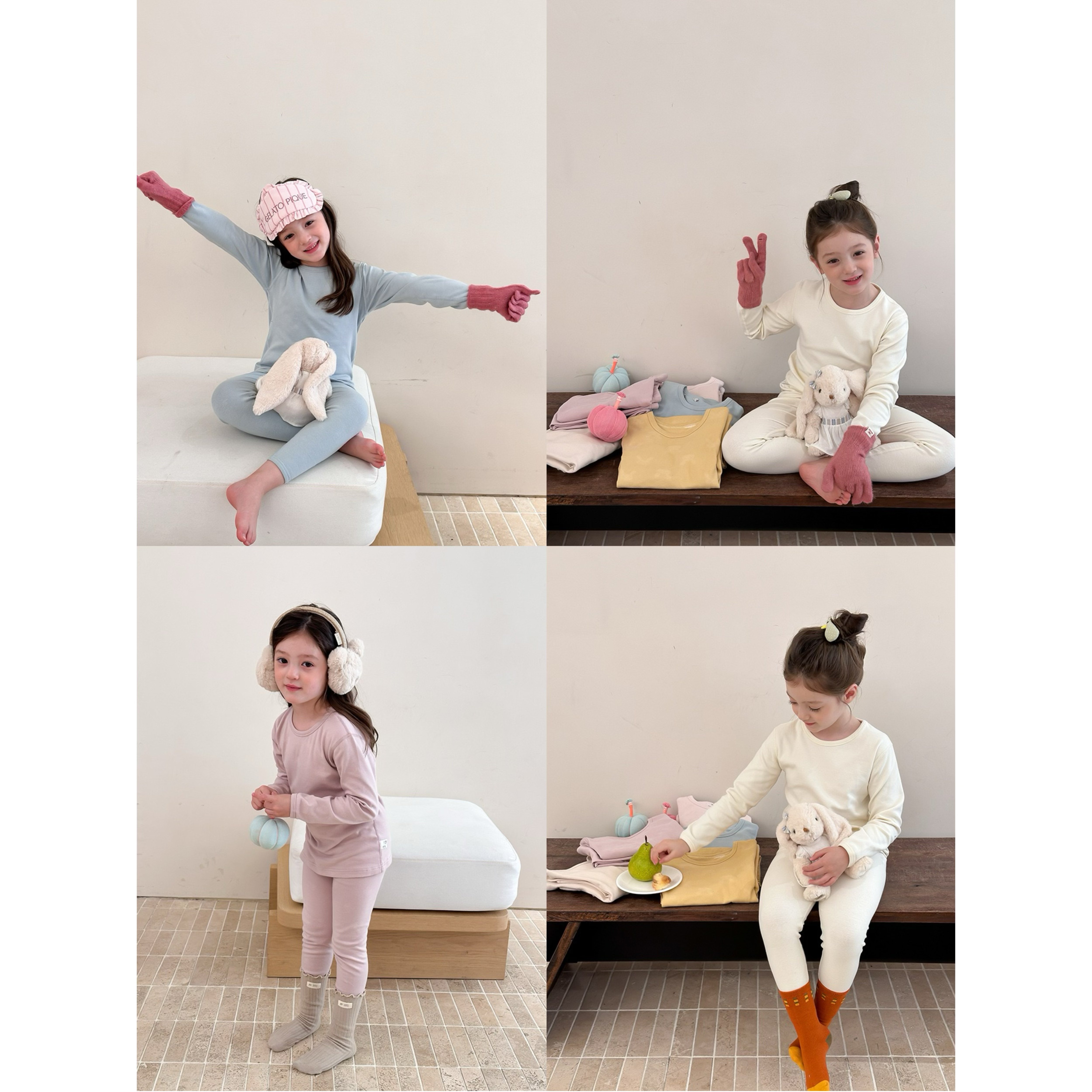 Morchee「10A抑菌」儿童A类全棉睡衣男女童宝宝纯色保暖内衣套装