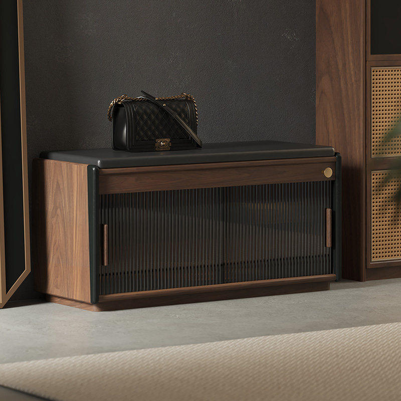 北欧黑胡桃木换鞋凳储物收纳凳全实木家用通用高级感轻奢置物凳