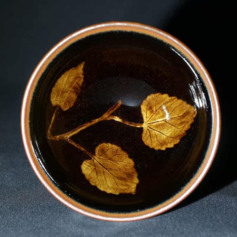 建盏茶杯连丽华红黄单双木叶盏纯手工茶盏主人杯单杯建窑陶瓷茶