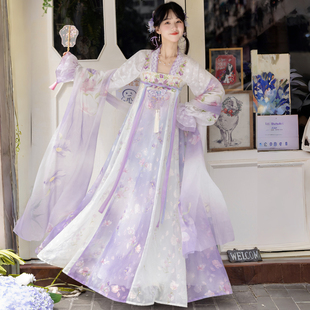 汉服女阑珊小记【紫玉蝶】刺绣花苞袖唐制齐胸破裙日常吊带裙夏季