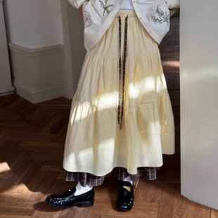 nothe 温柔百搭A字半身裙 Case「淡黄松梨」双层褶皱蛋糕裙