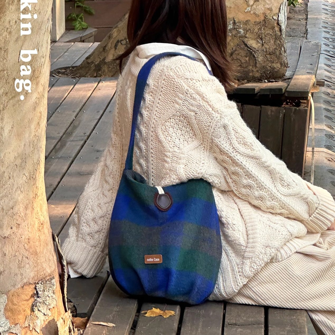 nothe Case「蓝调序章」复古原蓝绿格纹南瓜包 可爱毛呢单肩包,箱包皮具/热销女包/男包,时尚帆布包,淘宝优惠券,粉丝福利购,淘宝优惠卷