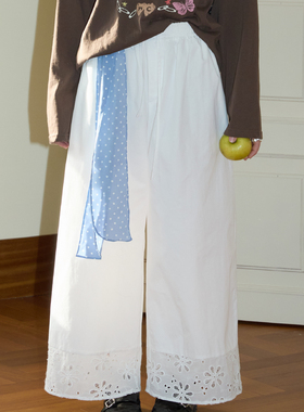 nothe Case「白色微光」镂空花朵拼接长裤 透气百搭休闲裤