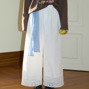 透气百搭休闲裤 nothe Case「白色微光」镂空花朵拼接长裤