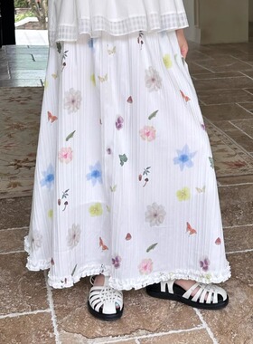 nothe Case「花园告白」浪漫肌理印花白色半身裙休闲宽松显瘦长裙