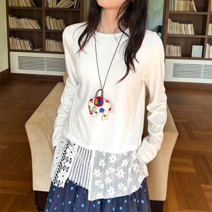 百搭圆领T恤 打底衫 nothe Case「柔软花间」蕾丝拼接下摆长袖