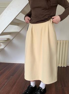 nothe Case「甜心淡奶」嫩黄色秋冬复古半裙 花苞松紧腰半身裙