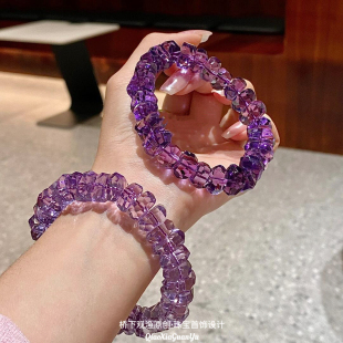 纯天然乌拉圭紫晶手链紫水晶算盘珠刻面手串深紫盘珠送礼物饰品女