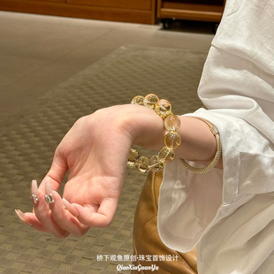 桥下观渔 天然黄水晶手链招财转运手链巴西真原矿石手串正品送礼