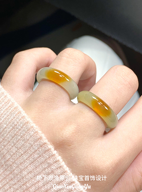天然黄翡翠戒指一口糖玉戒指黄玉