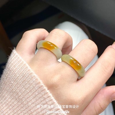 天然黄翡翠戒指一口糖玉戒指黄玉