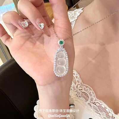 天然玉髓福豆项链女锁骨链纯银