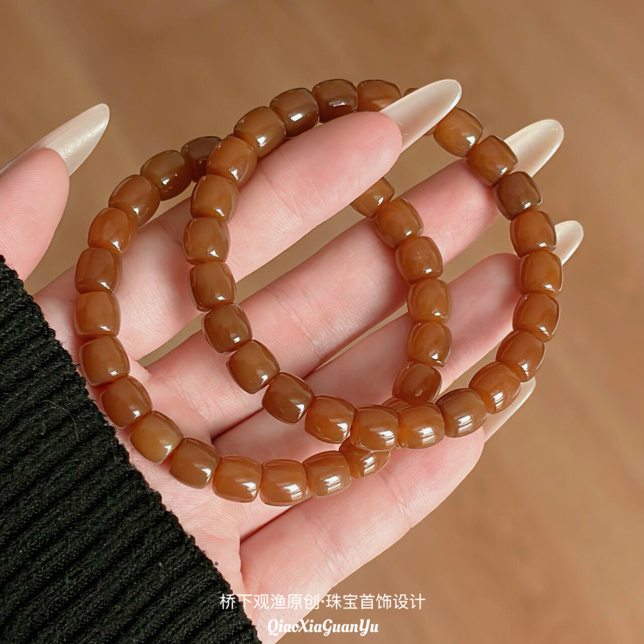 冰种和田玉且末黄金糖手串女款天然糖玉手串手链新中式礼物送女友