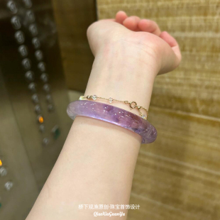 纯天然紫水晶手镯芋泥啵啵紫罗兰玉手镯小众女款玉镯子翡翠送礼物