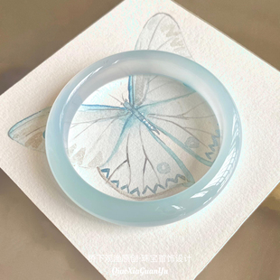 新疆水沫玉手镯女款天然冰透种金丝玉正品扁条媲美蓝水翡翠玉镯子