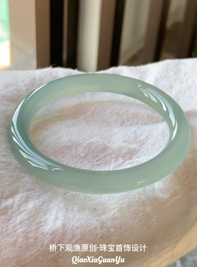 冰种油青绿玉髓玛瑙手镯马料晴水