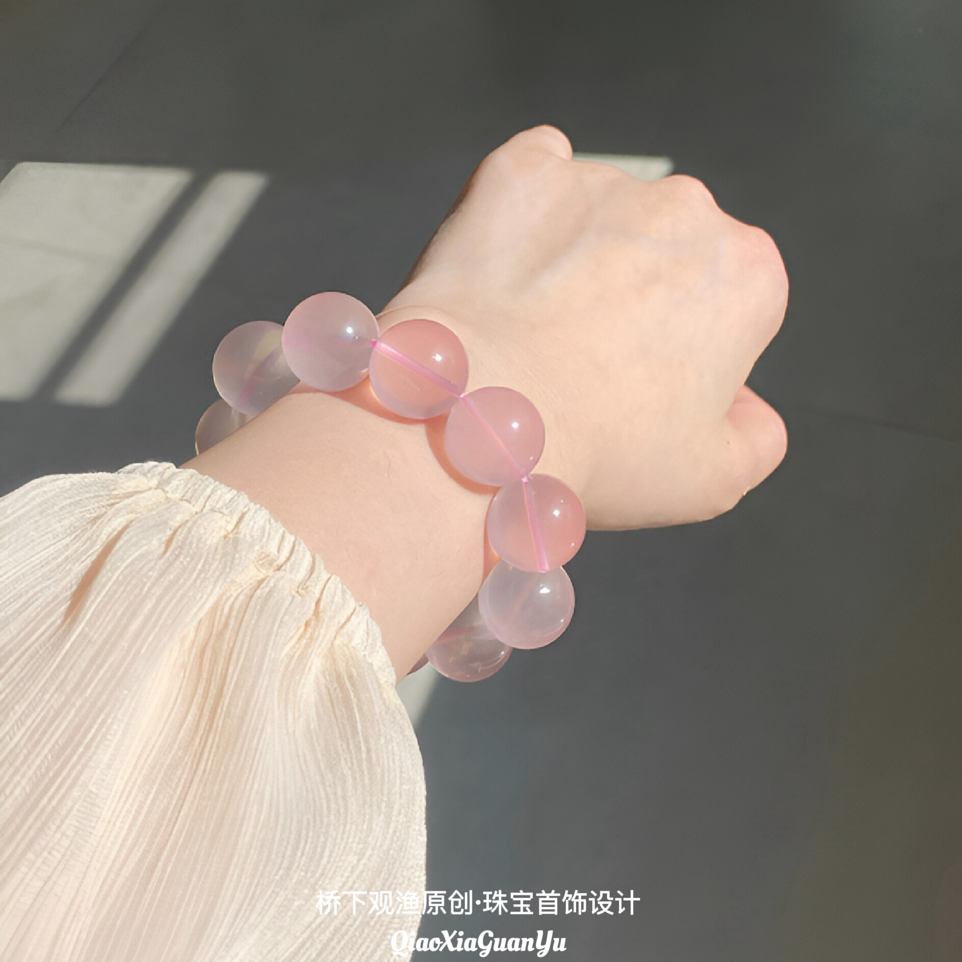 天然粉水晶手串高冰桃花粉色手链