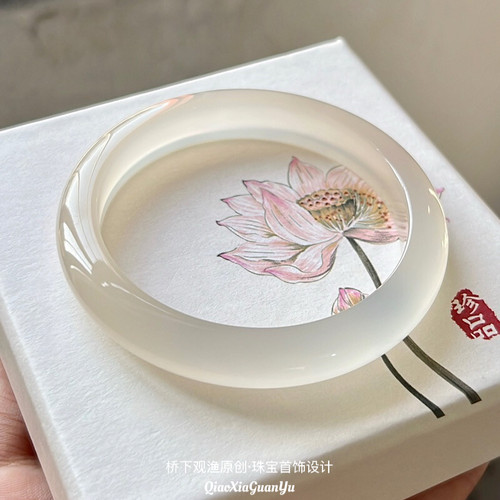 高冰透天然玛瑙手镯白月光玉镯女