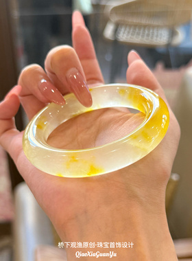 天然黄龙玉手镯金丝玉镯子玉镯女