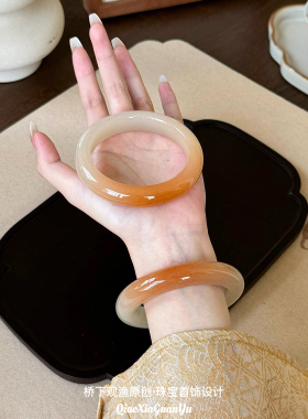 纯天然黄龙玉手镯金丝玉镯子女