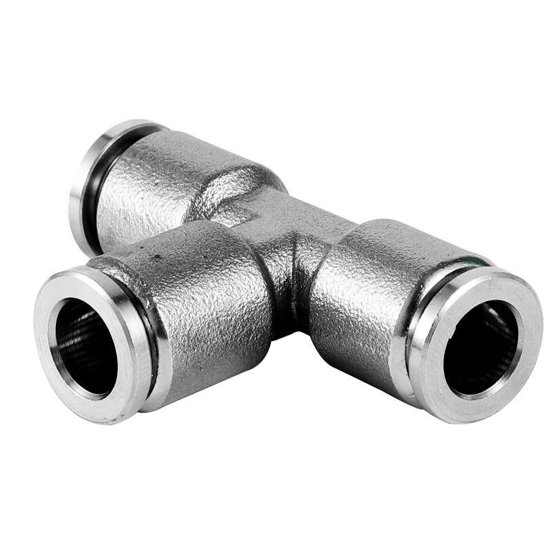 304不锈钢气管快速接头快插对接气动快接高压三通PE-4-6-8-10-12