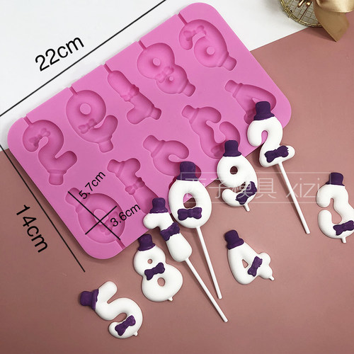 2021蝴蝶结数字礼帽生日蛋糕巧克力翻糖模具硅胶模 生日蛋糕装饰